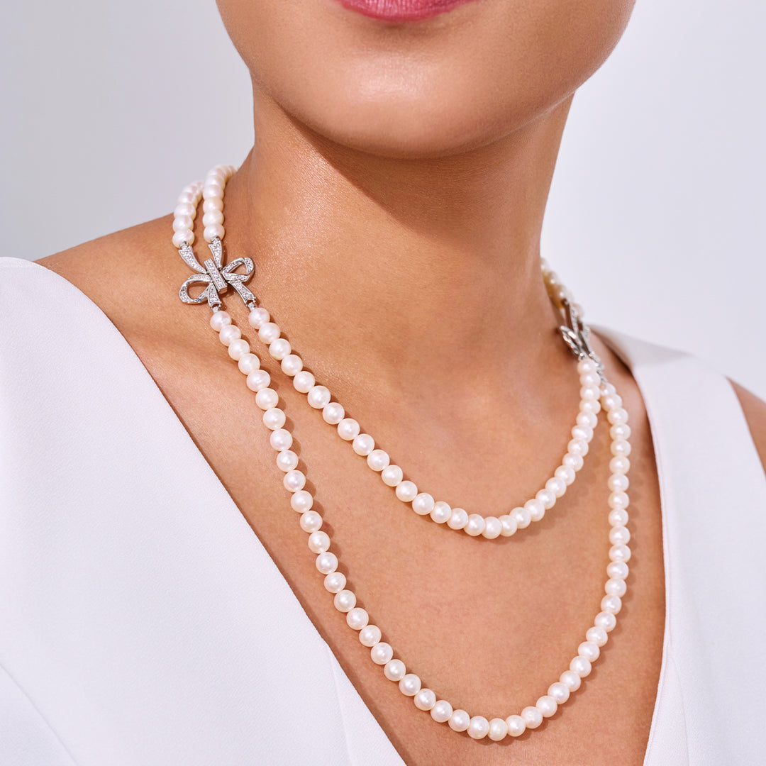Collana di perle d'acqua dolce a 2 strati Princess Length WN00227 | RIBBON