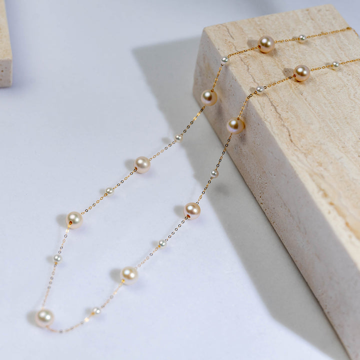 18K Solid Gold Freshwater Pearl Necklace KS00017 - PEARLY LUSTRE