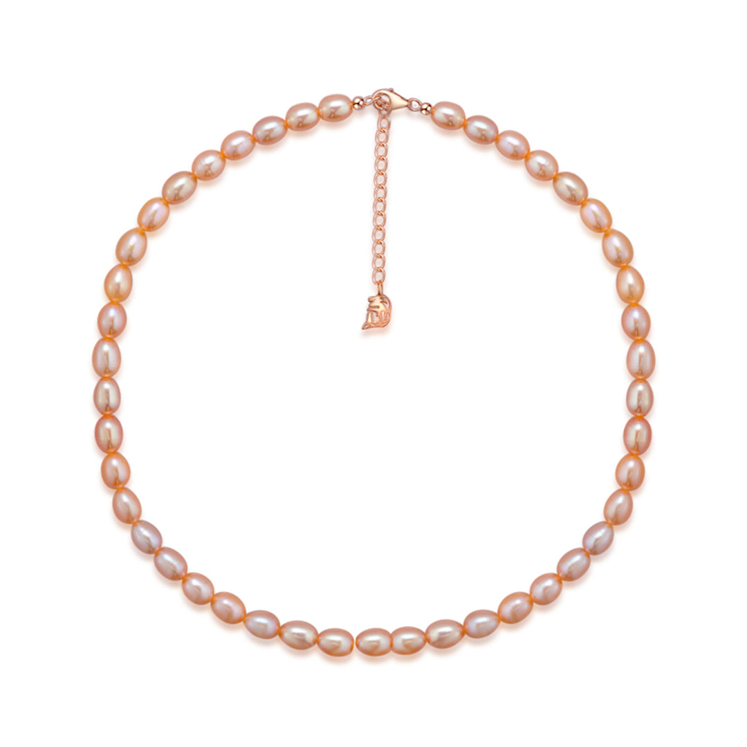 Second Grading Pink Freshwater Rice Pearl Necklace WN00501 - PEARLY LUSTRE