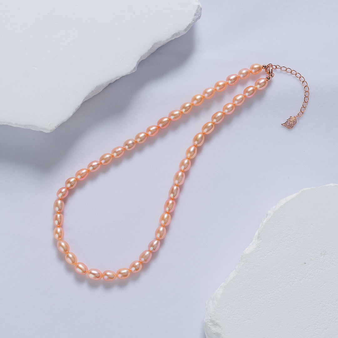 Elegant Pink Freshwater Rice Pearl Necklace WN00501 - PEARLY LUSTRE