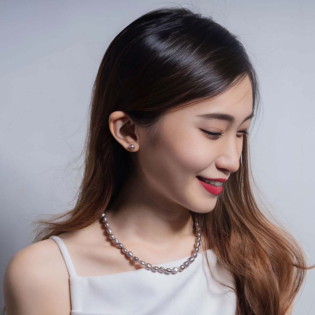 Silver-Purple Freshwater Pearl Necklace WN00532 | Keshi - PEARLY LUSTRE