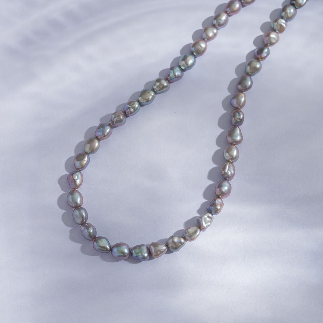 Silver-Purple Freshwater Pearl Necklace WN00532 | Keshi - PEARLY LUSTRE