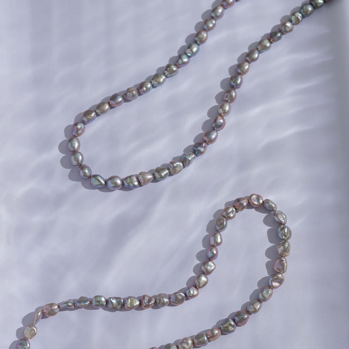 Silver-Purple Freshwater Pearl Necklace WN00532 | Keshi - PEARLY LUSTRE