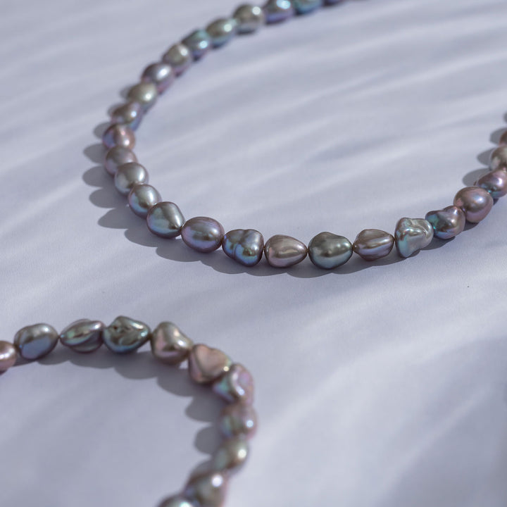 Silver-Purple Freshwater Pearl Necklace WN00532 | Keshi - PEARLY LUSTRE