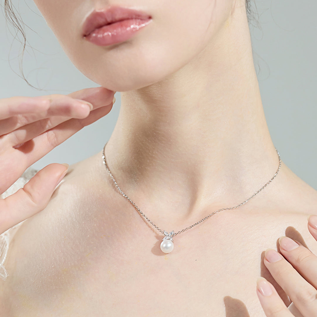 Set di collana e orecchini di perle d'acqua dolce di grado superiore WS00111 | EVERLEAF