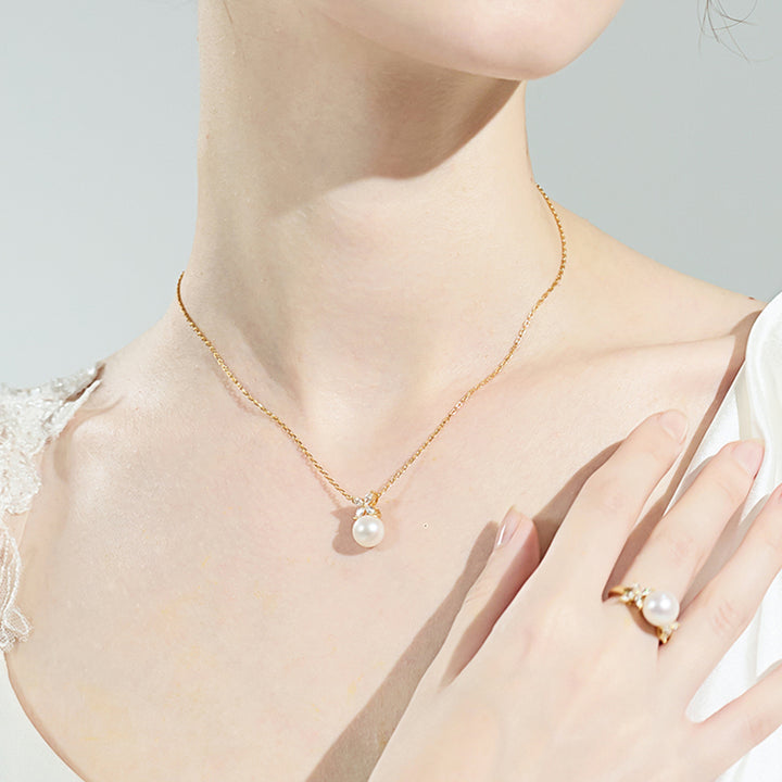Set di collana e orecchini di perle d'acqua dolce di grado superiore WS00115 | EVERLEAF