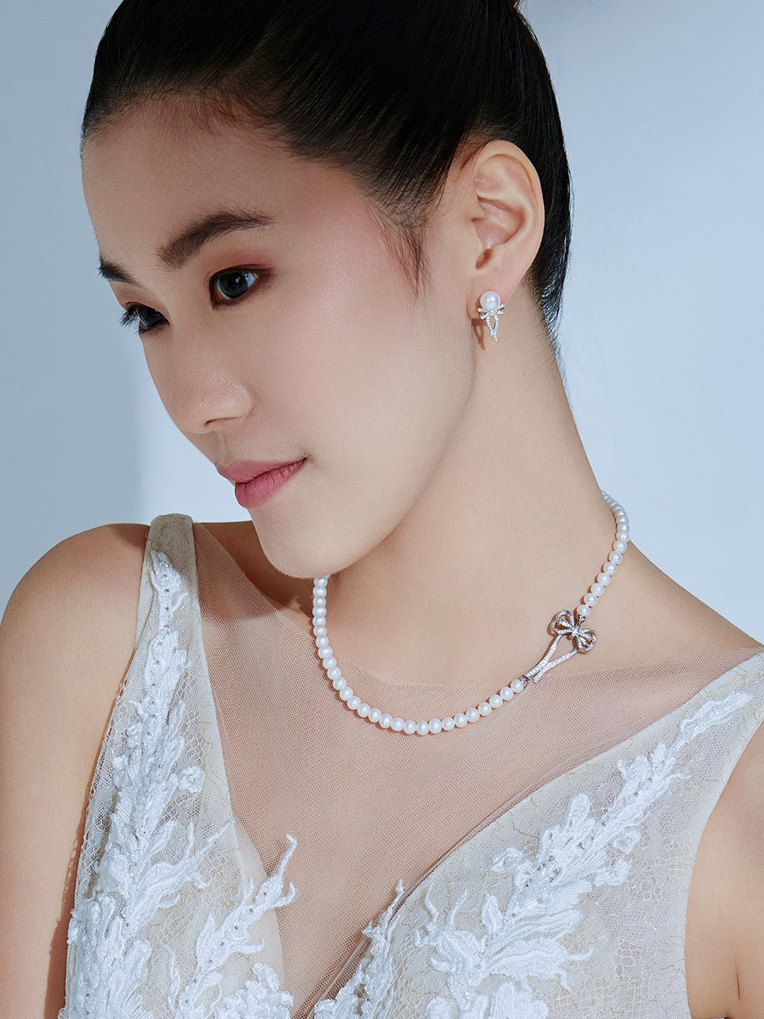 Collar de perlas de agua dulce con brillo superior WN00614 | CINTA