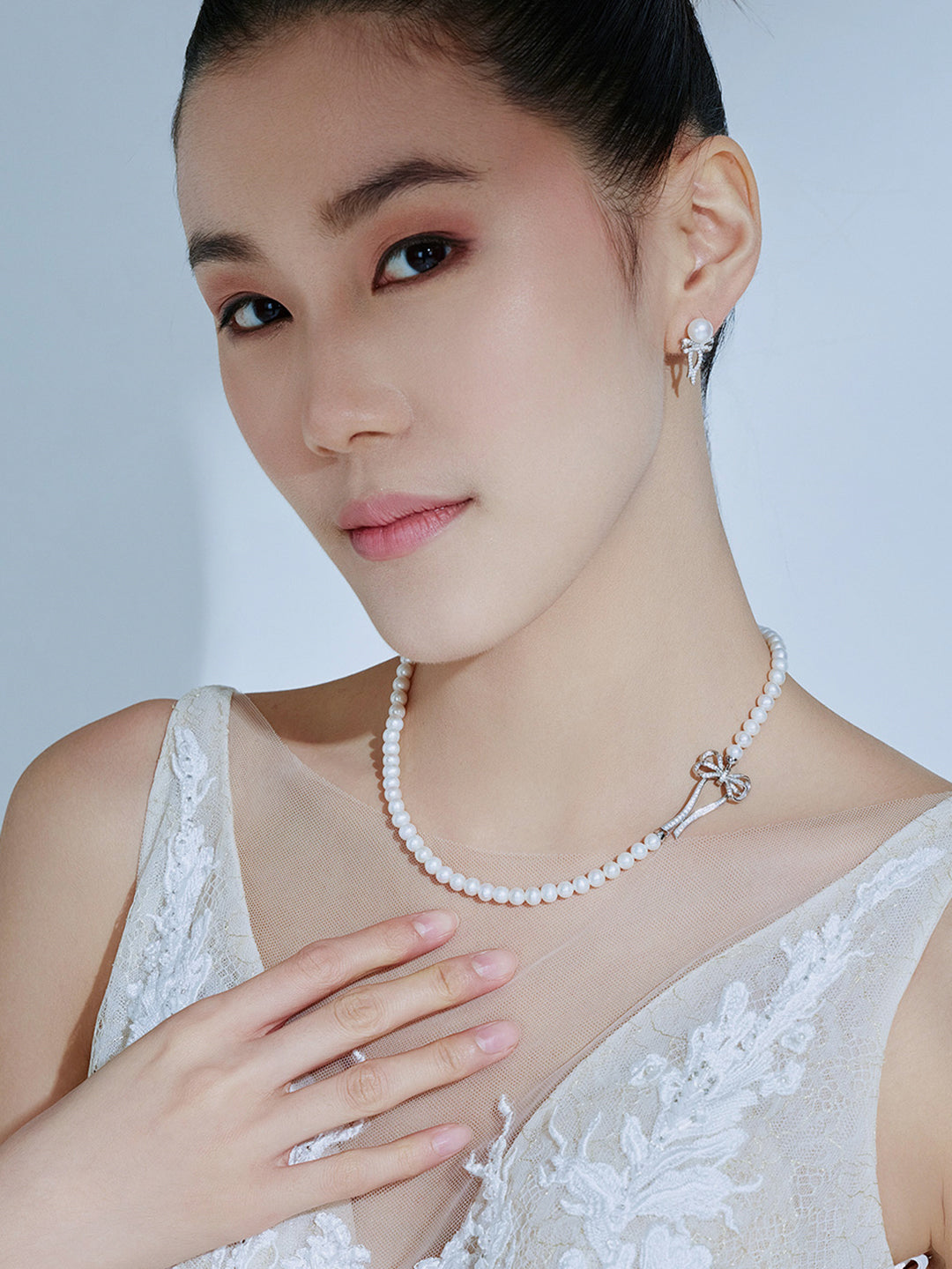Collar de perlas de agua dulce con brillo superior WN00614 | CINTA