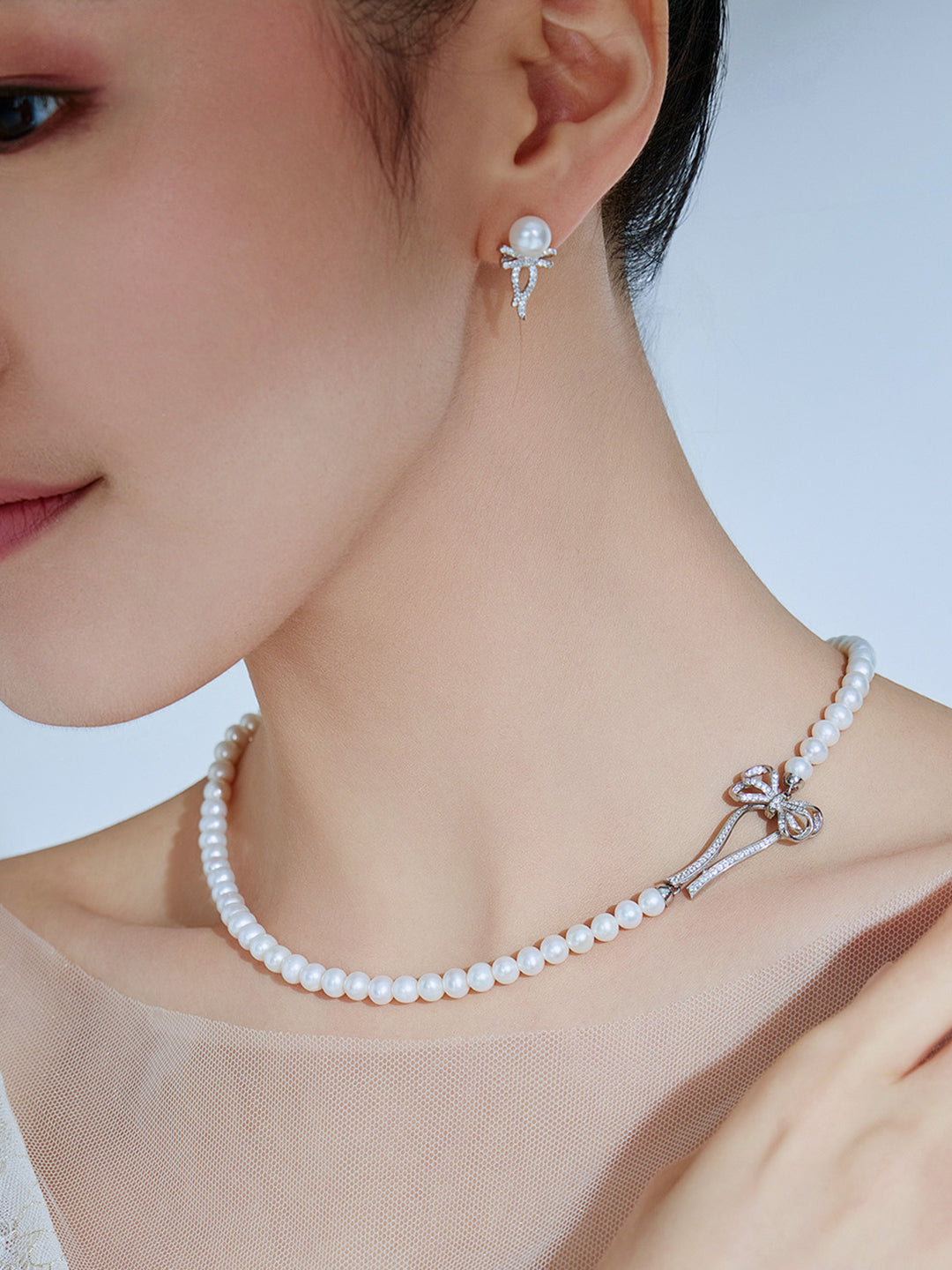 Collar de perlas de agua dulce con brillo superior WN00614 | CINTA