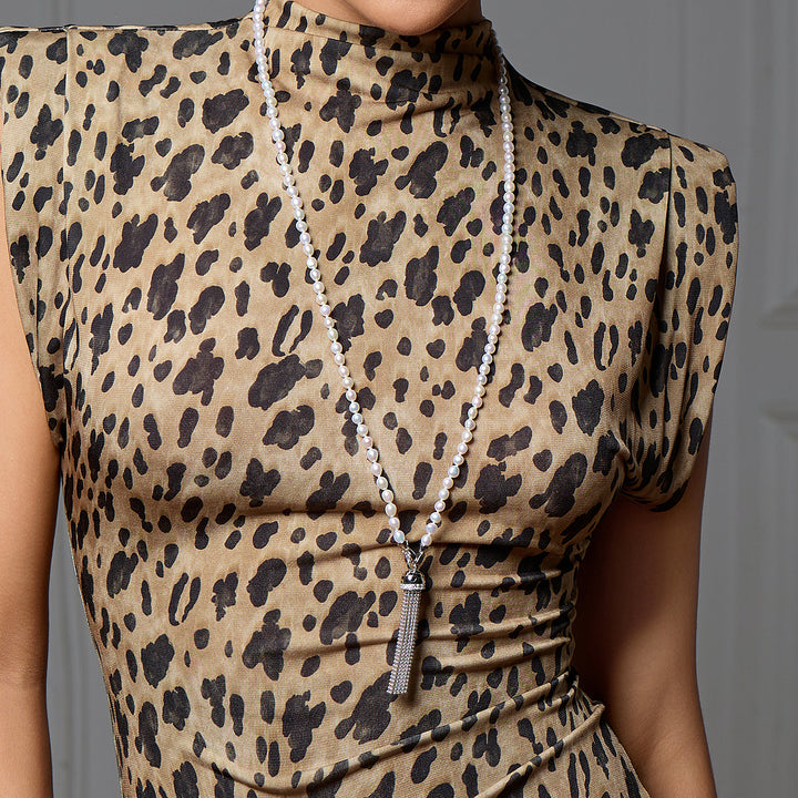 Collar de perlas de agua dulce con estampado de guepardo WN00633 | SAFARI