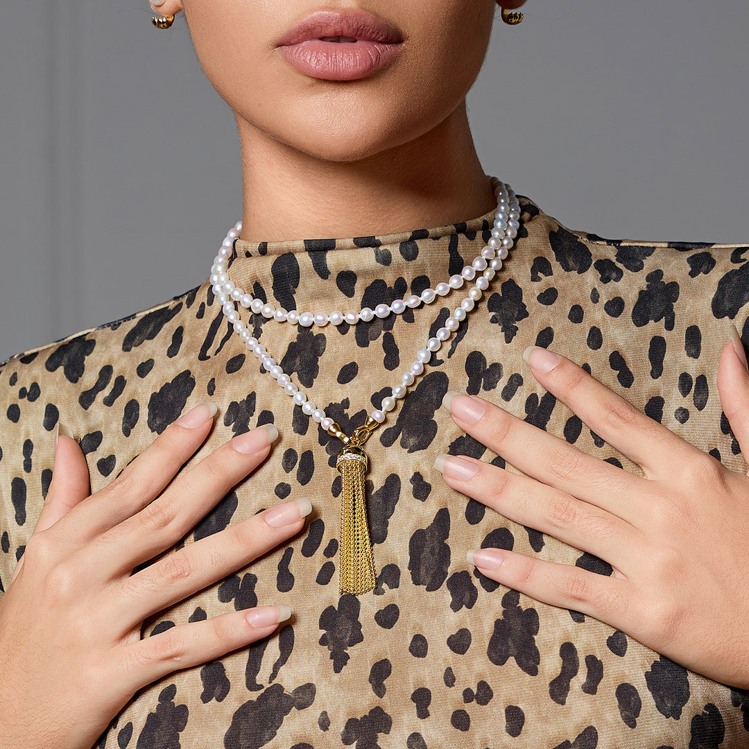 Collar de perlas de agua dulce con estampado de guepardo WN00634 | SAFARI