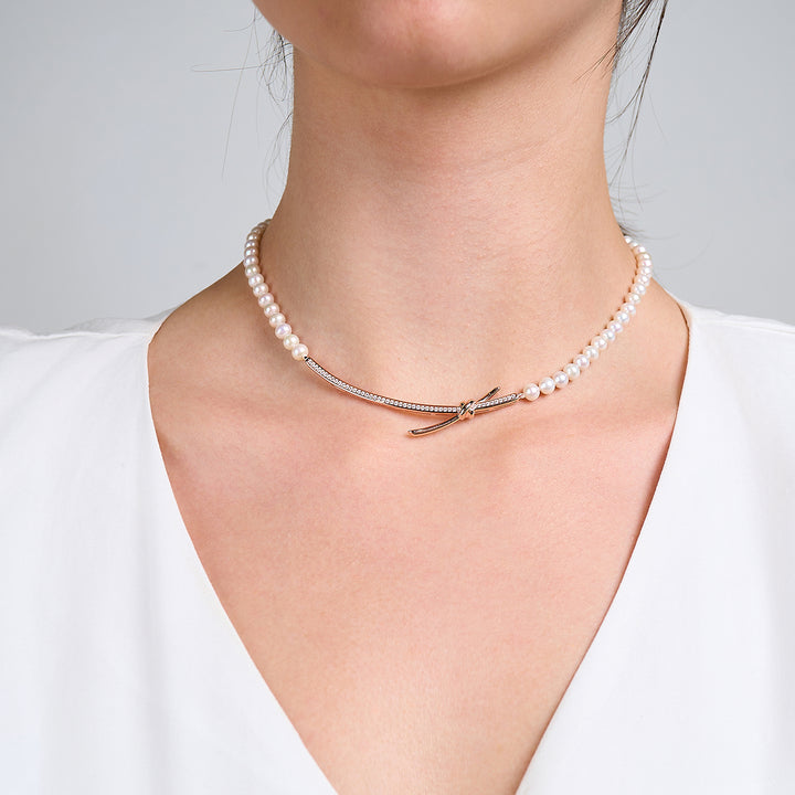 Collar de perlas de agua dulce con brillo superior WN00652