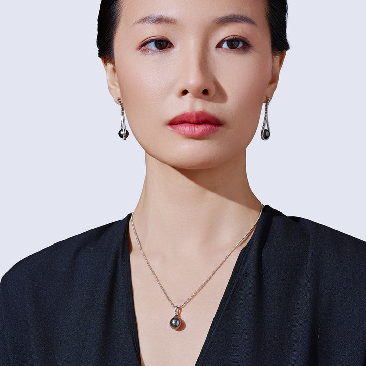 Collar de perlas de Tahití con brillo superior WN00657 | Mezclar y combinar