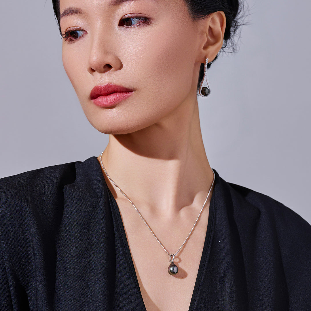 أعلى بريق قلادة من اللؤلؤ التاهيتي WN00657 | مباراة مختلطة