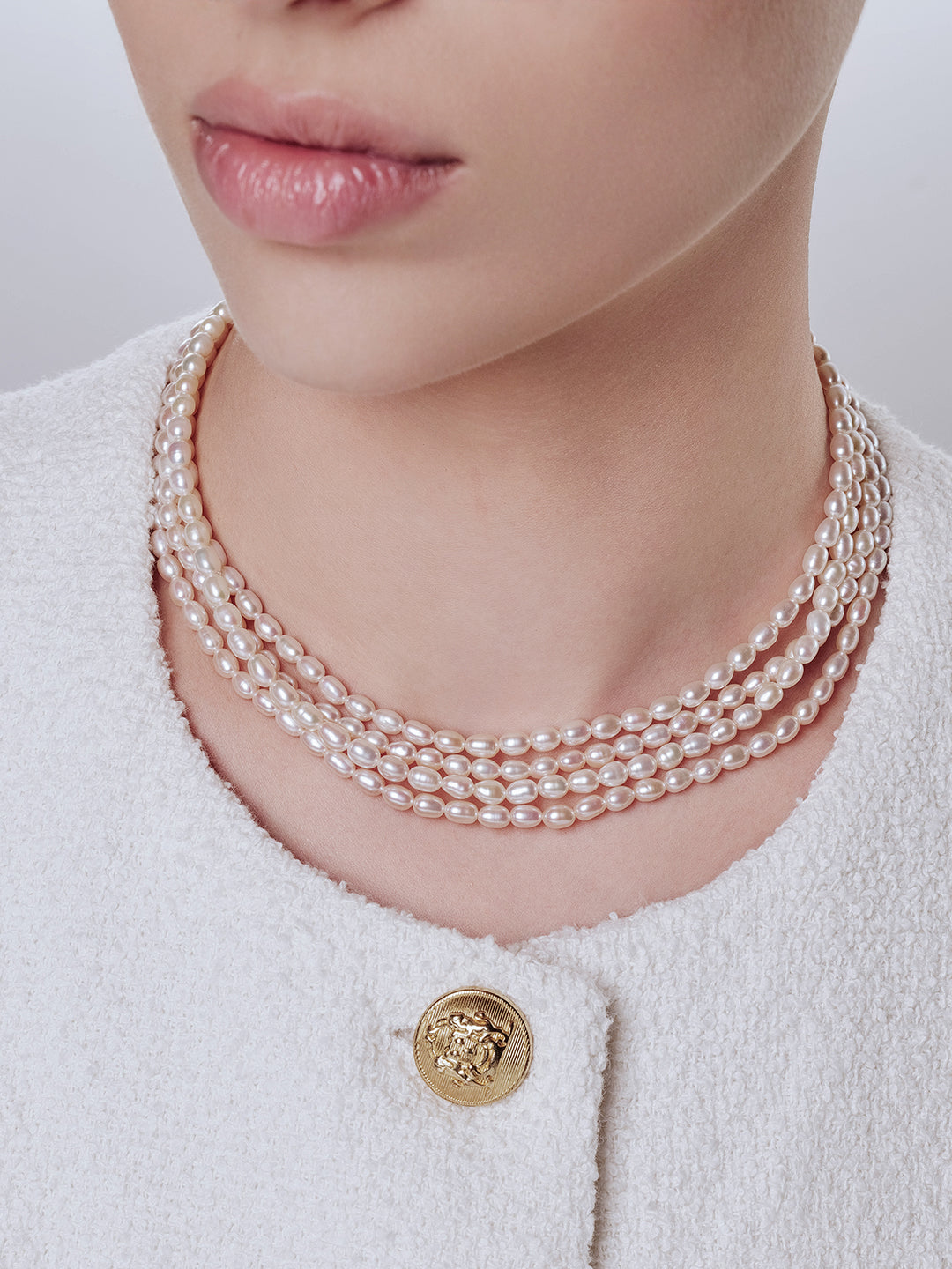 Rantai Leher Mutiara Air Tawar Choker WN00699