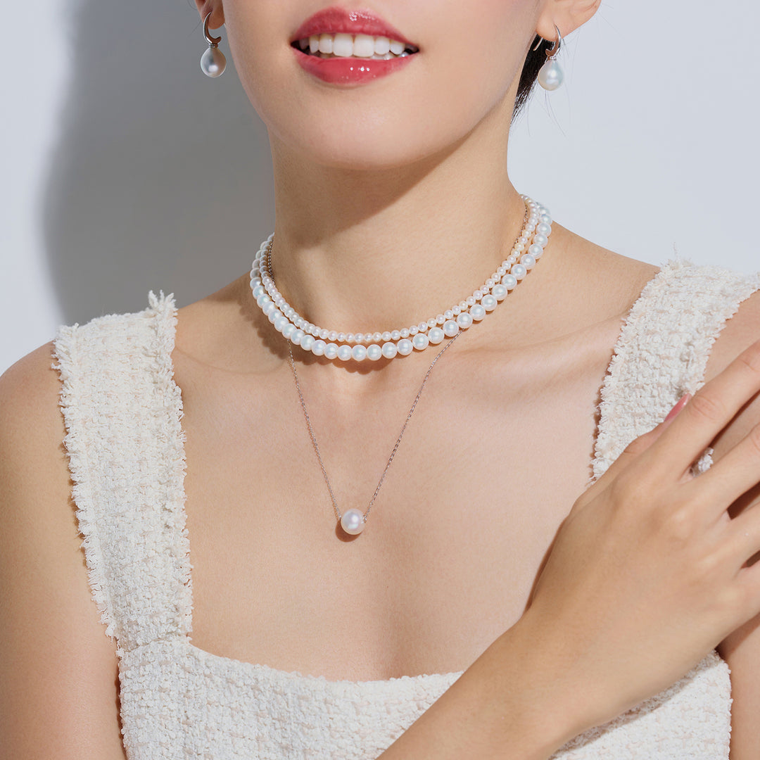 18K Gold Interchangeable 9-10MM Freshwater Pearl Necklace KN00050 | POSSIBILITIES - PEARLY LUSTRE