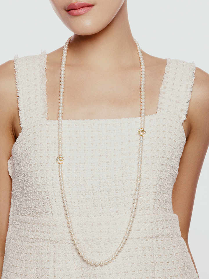 Elegante collar de perlas blancas de agua dulce WN00708