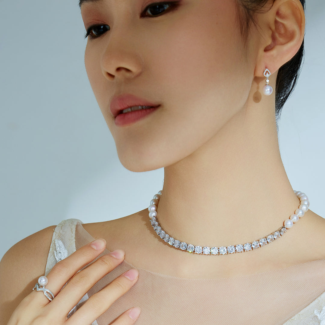 Collar de perlas de agua dulce blancas Top Lustre WN00710