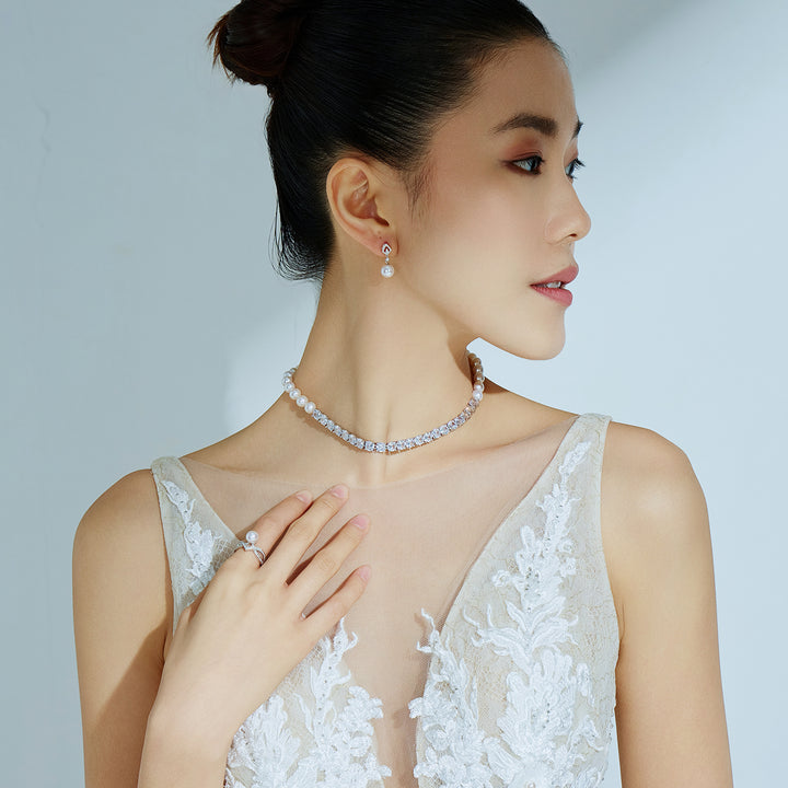 Collar de perlas de agua dulce blancas Top Lustre WN00710