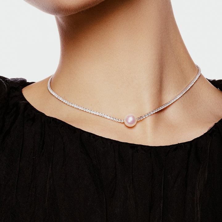 Collar de perlas de agua dulce de primera calidad WN00714 | CELESTE