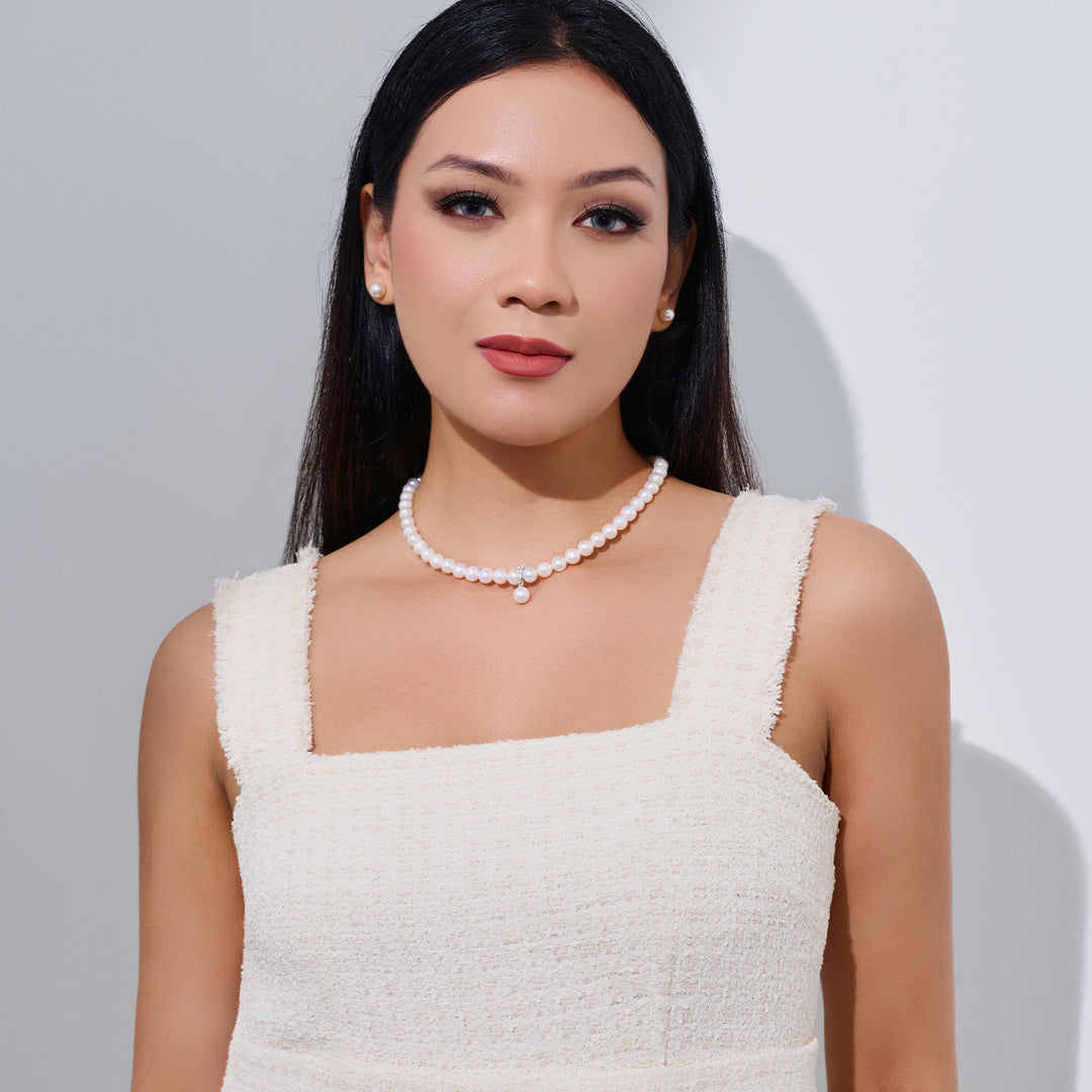Elegent White Freshwater Pearl Necklace WN00758 - PEARLY LUSTRE