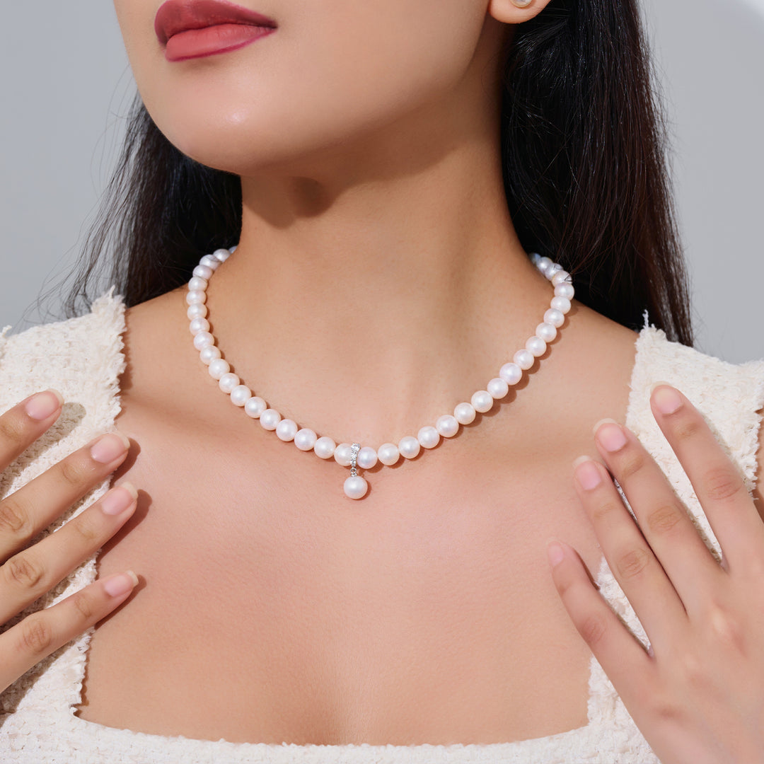 Elegent White Freshwater Pearl Necklace WN00758 - PEARLY LUSTRE