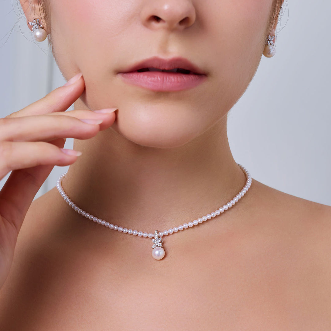 Rantai Leher Mutiara Air Tawar Kilauan Teratas WN00821 | EVERLEAF