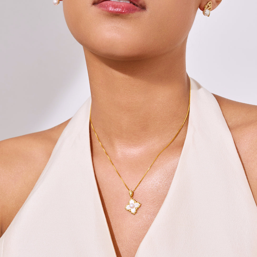 Rantai Leher Mutiara Air Tawar Elegan WN00850 | INDAH MOTHER OF PEARL