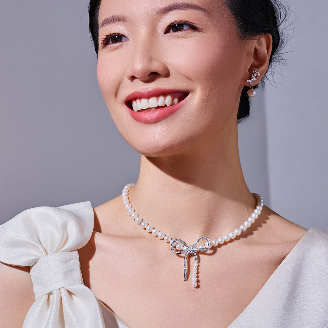 최고급 담수 진주 목걸이 WN00853 | 리본