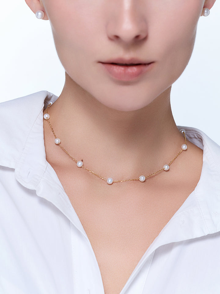 Collar de Perla de Agua Dulce de Brillo Superior WN00896 | RHYTHM