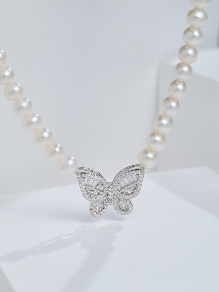 Kalung Mutiara Air Tawar Kilauan Teratas WN00899 | BUTTERFLY
