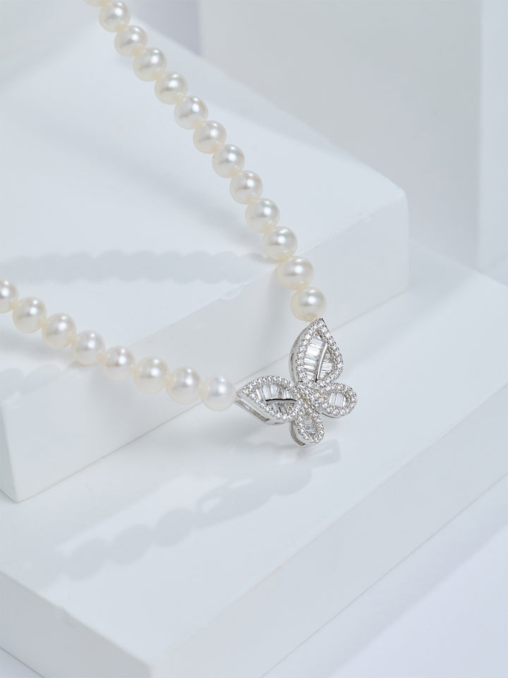Kalung Mutiara Air Tawar Kilauan Teratas WN00899 | BUTTERFLY