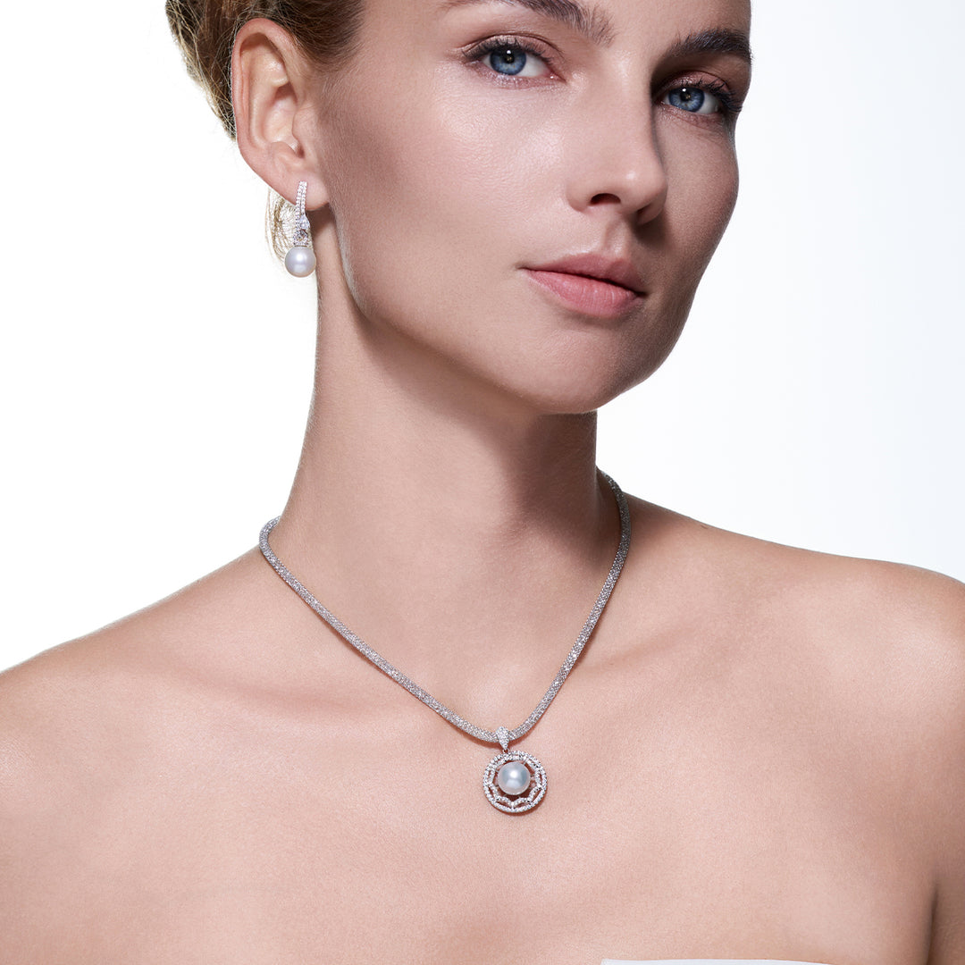 Collana con Perla Bianca del Mare del Sud di Massima Lucentezza WN00905