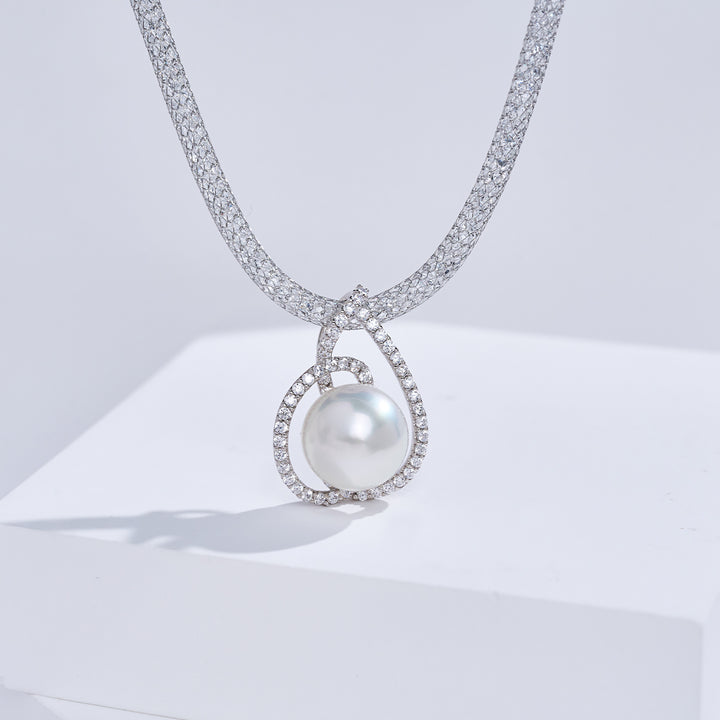 Collana con Perla Bianca del Mare del Sud di Massima Lucentezza WN00908