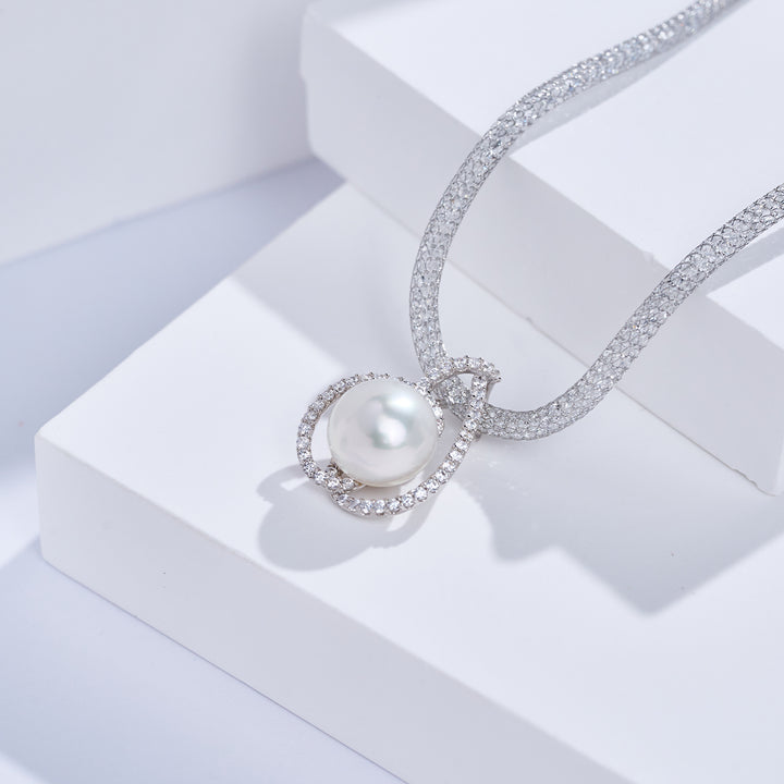 Collana con Perla Bianca del Mare del Sud di Massima Lucentezza WN00908