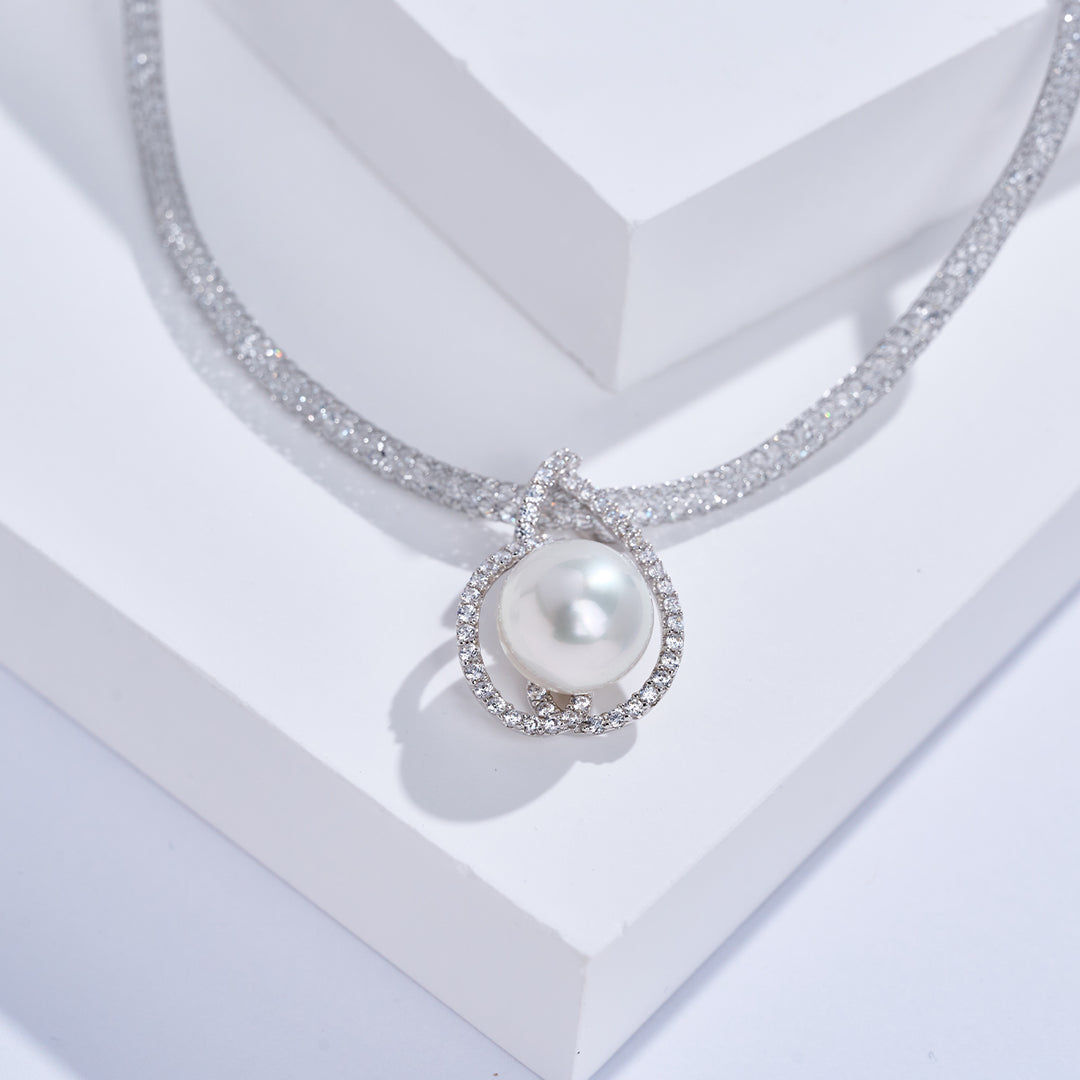 Collana con Perla Bianca del Mare del Sud di Massima Lucentezza WN00908