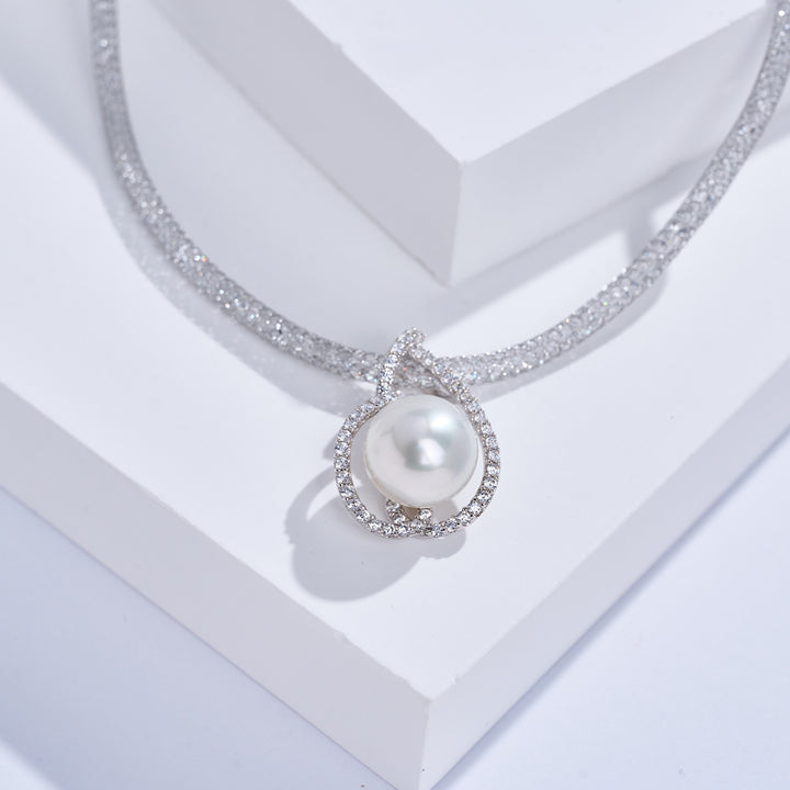 Collana con Perla Bianca del Mare del Sud di Massima Lucentezza WN00908