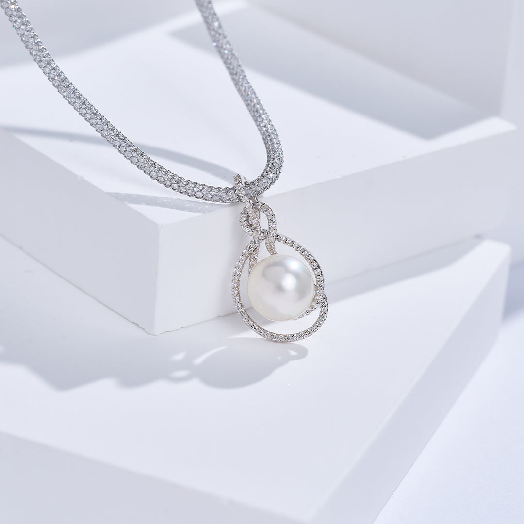 Kalung Mutiara Putih Laut Selatan Kilauan Teratas WN00909