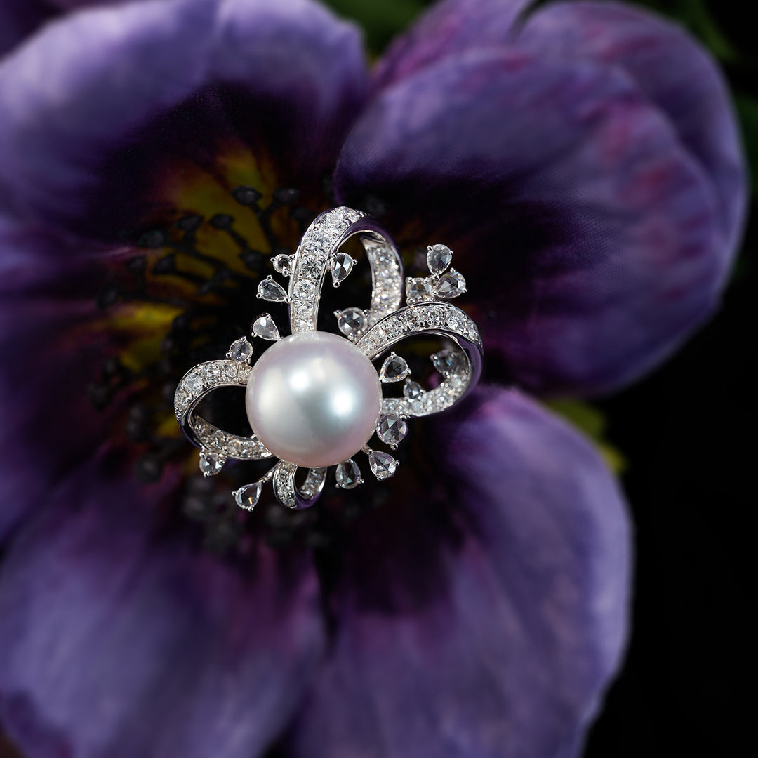 18K Diamond Australian White South Sea Pearl Ring KR00061 - PEARLY LUSTRE