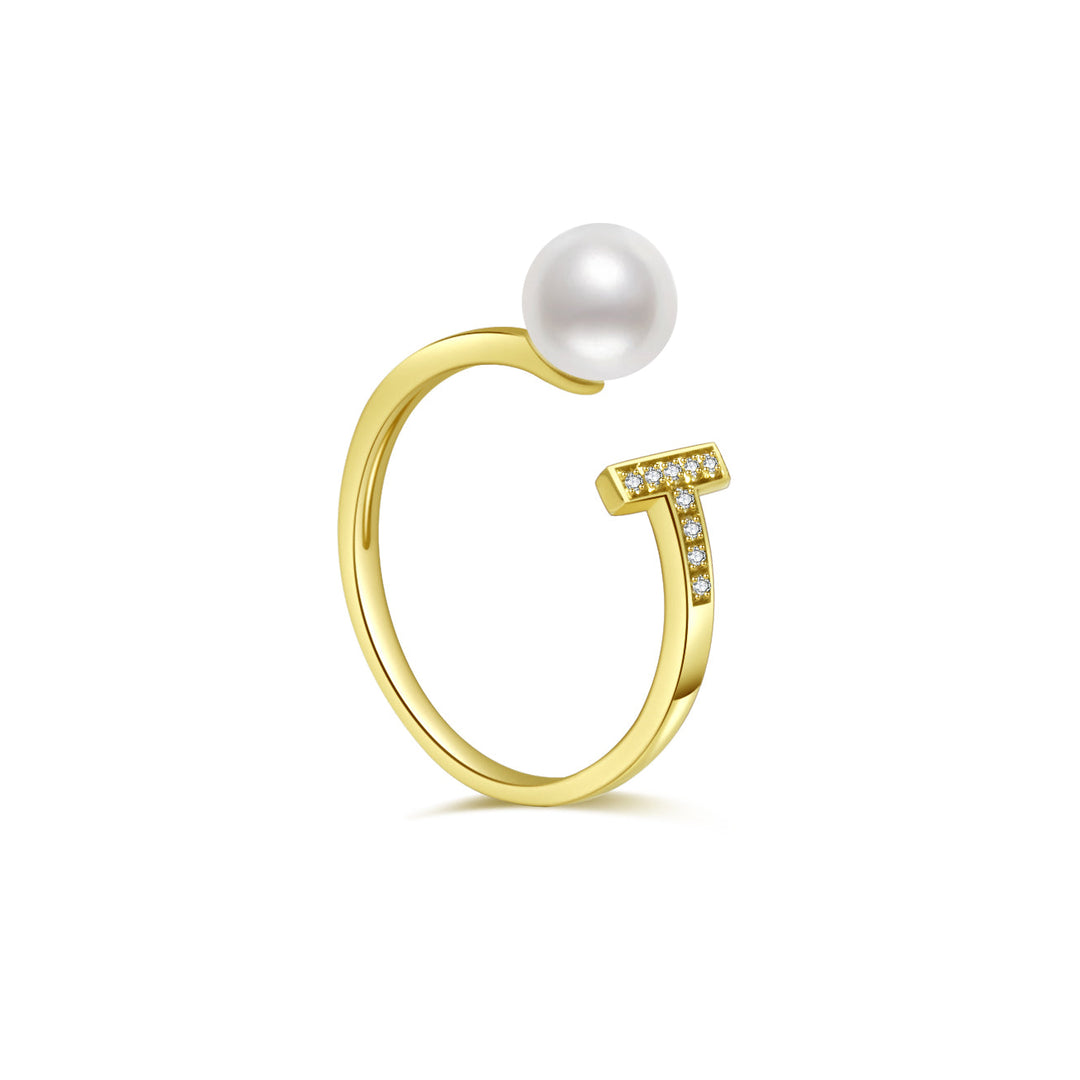 18k Solid Gold Akoya Pearl Ring KR00085 - PEARLY LUSTRE