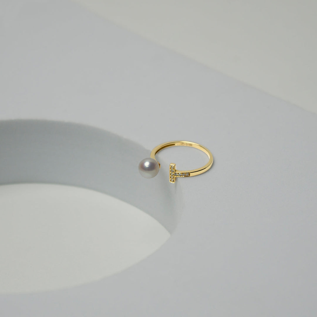 18k Solid Gold Akoya Pearl Ring KR00085 - PEARLY LUSTRE