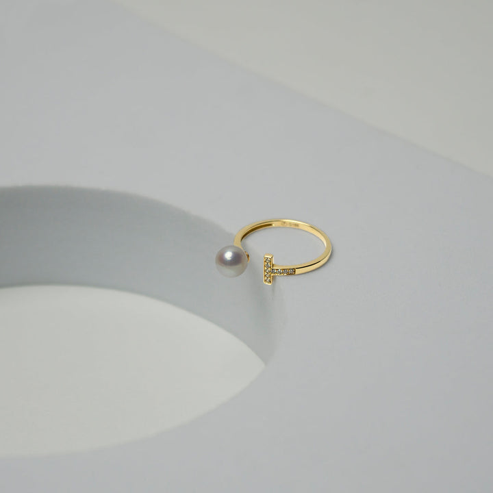 18k Solid Gold Akoya Pearl Ring KR00085 - PEARLY LUSTRE