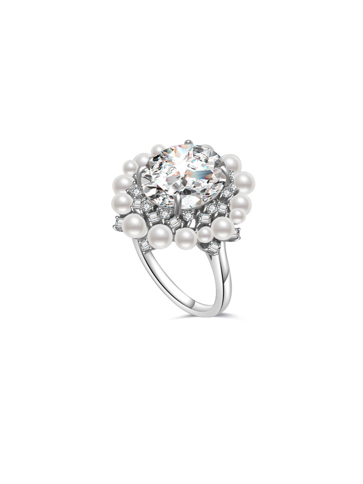 Anillo de perla de agua dulce de primera calidad WR00225 | CELESTE