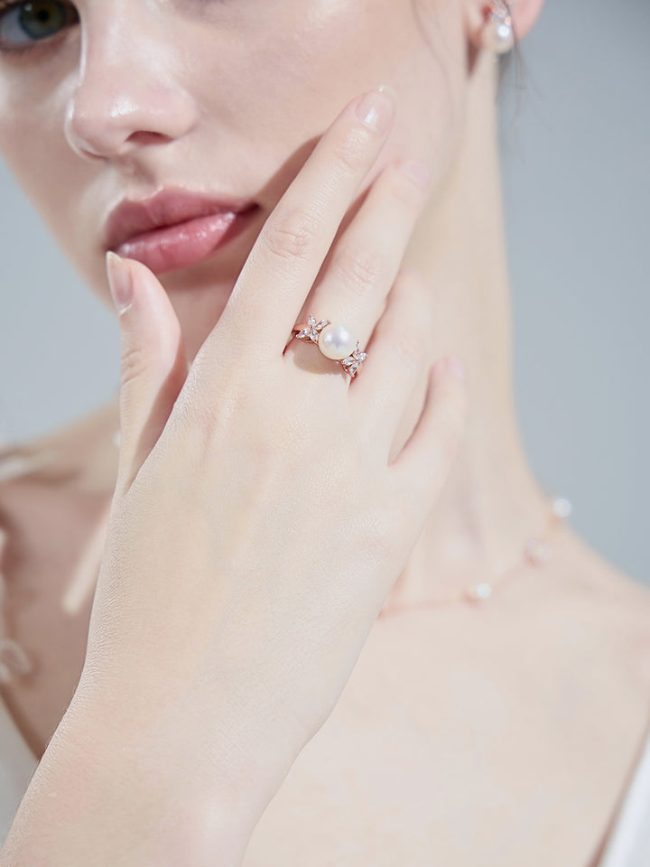 Anillo de perla de agua dulce de primera calidad WR00244 | HOJA ETERNA