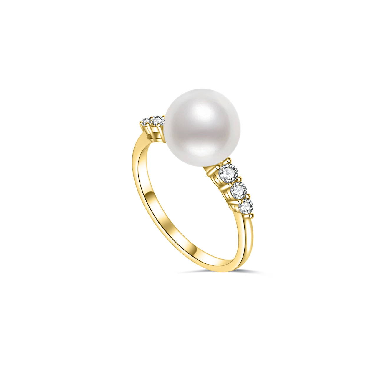 Gold pearl ring sales with diamonds