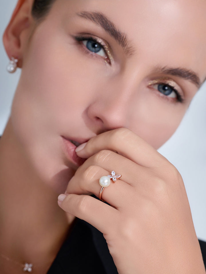 Anillo de perlas de agua dulce de grado superior WR00289 | HOJA ETERNA