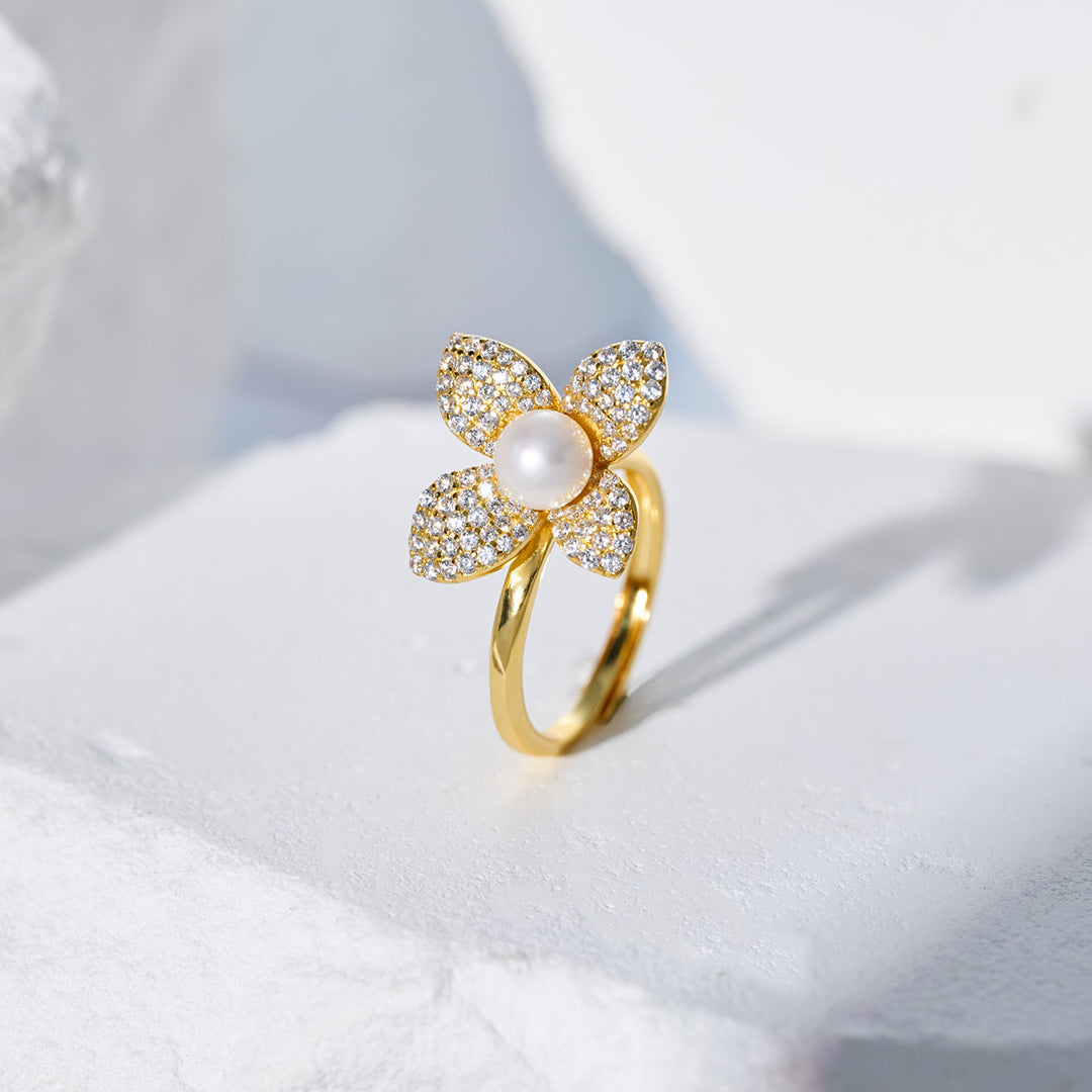 Anelli in Perle d'Acqua Dolce di Alta Qualità WR00293 | FIORITURA