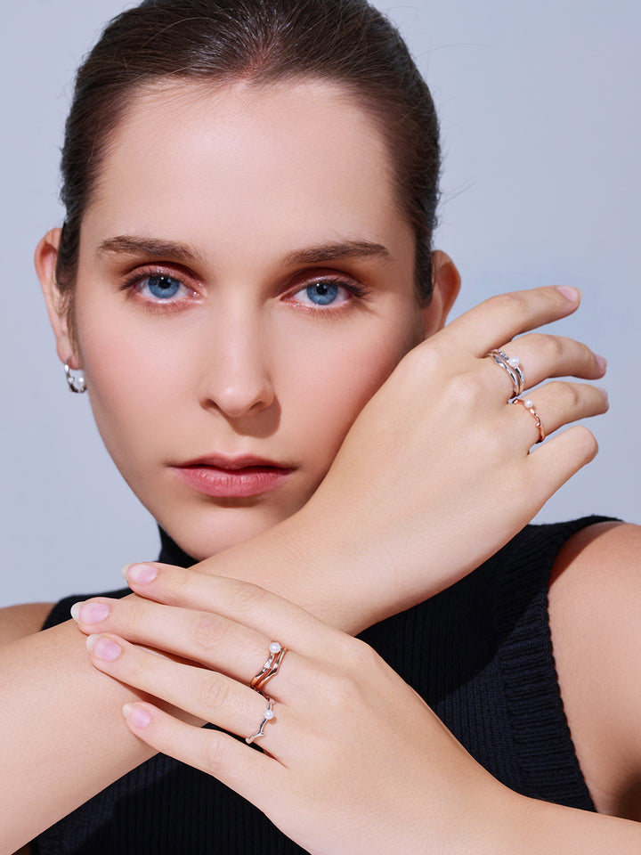 Anillo Dúo de Perlas de Agua Dulce de Primera Calidad WR00363 | ROSE