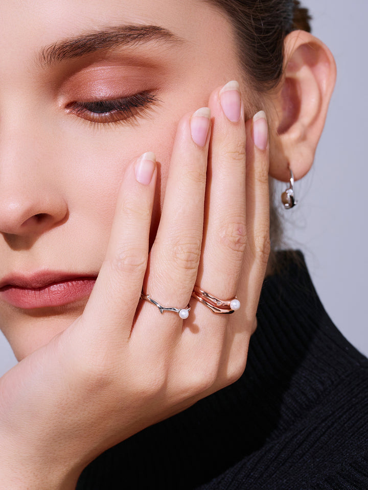 Anillo Dúo de Perlas de Agua Dulce de Primera Calidad WR00363 | ROSE