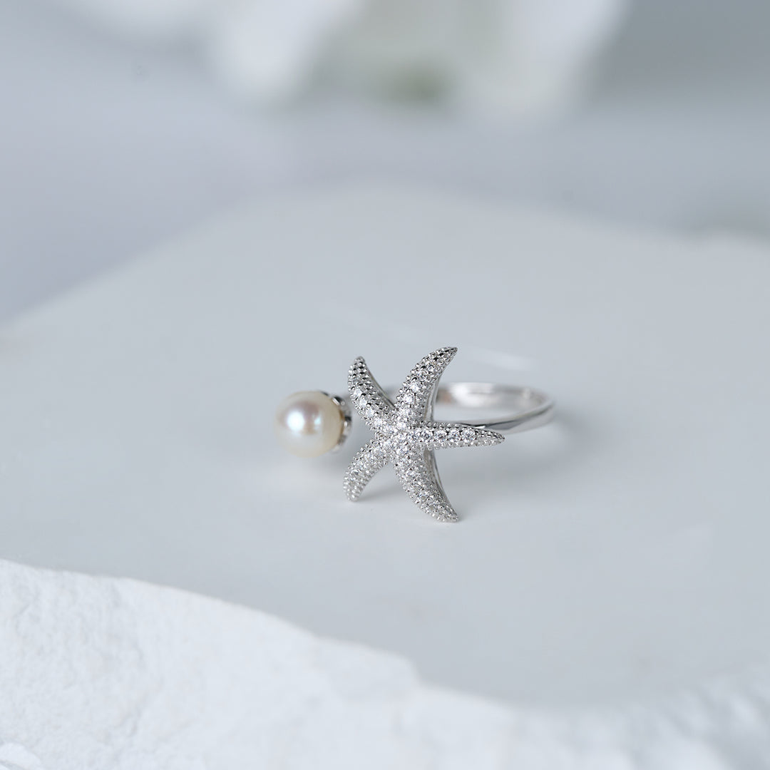 Bague en Perle d'Eau Douce de Haute Qualité WR00322 | ÉTOILE DE MER